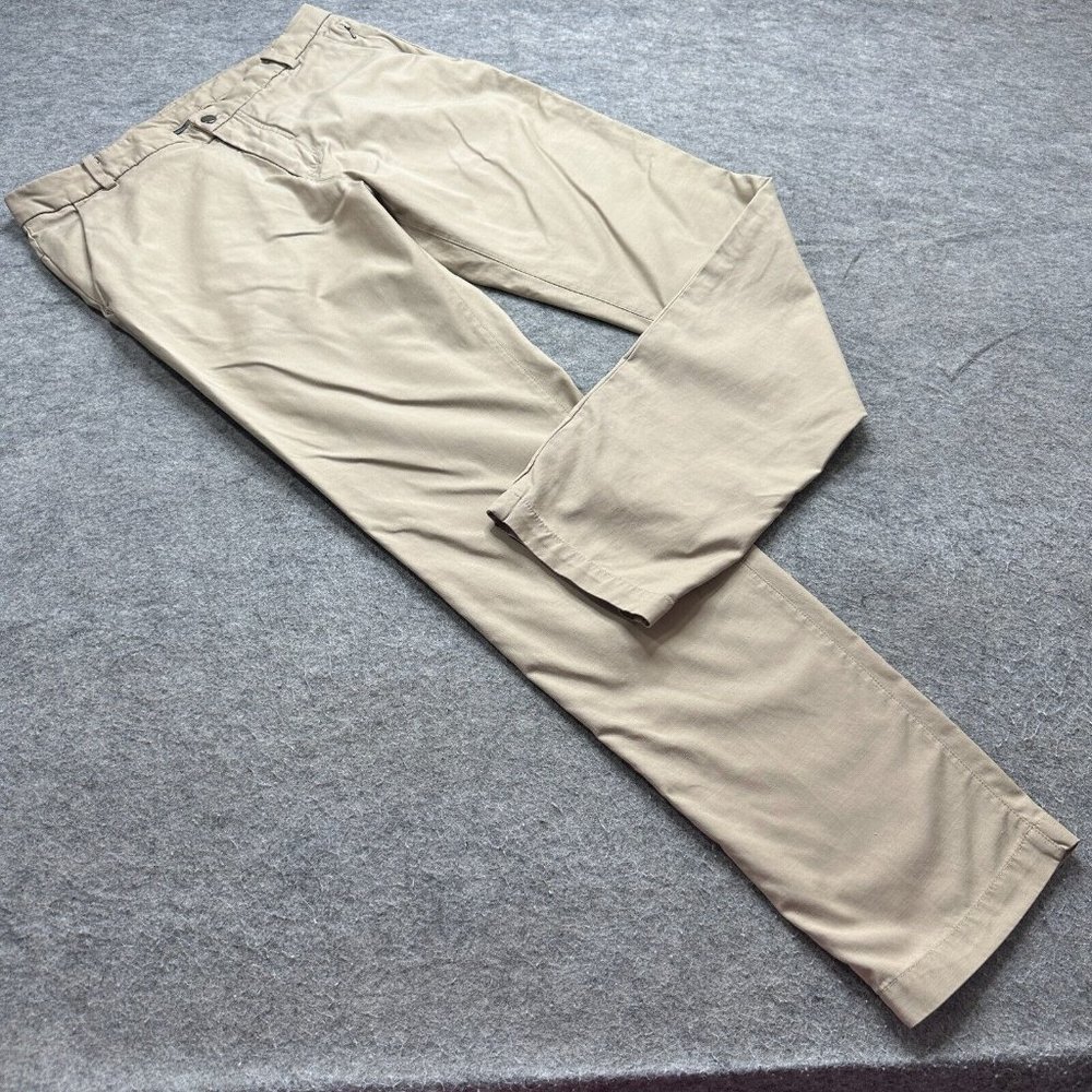 Lululemon Commission Pants Men 36 x 33 Beige Slim Fit Tapered Gusseted Polyester